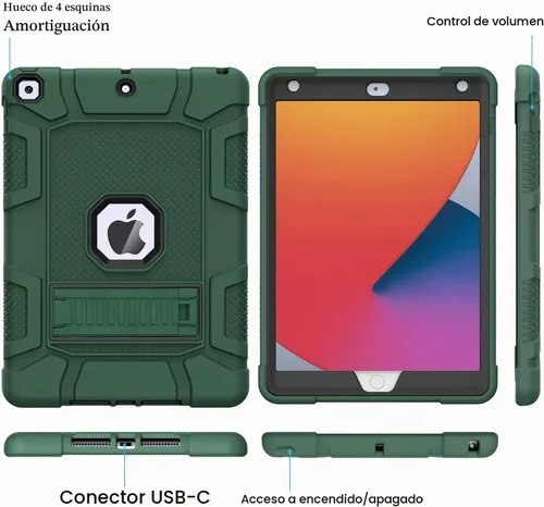 Vista 5 de Azzsy Funda para iPad de 9ª generación, iPad de 8ª generación, iPad de 7ª generación (10,2 pulgadas, modelo 2021/2020/2019), resistente a los Verde