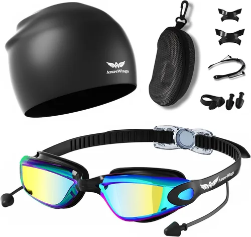 Vista 11 de Gafas de natación 7 en 1 + gorro de natación para hombres y mujeres, sin fugas, antivaho y UV, lente de PC con espejo HD de visión amplia