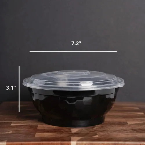 Vista 4 de TIYA Tazones para comida a granel de 36 onzas, paquete de 120 unidades con tapas, recipientes de plástico negro para llevar, reutilizables, aptos