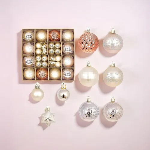 Vista 9 de Juego de 44 adornos de bolas de Navidad, adornos de bolas de Navidad inastillables para Navidad, vacaciones, corona y decoraciones de fiestas