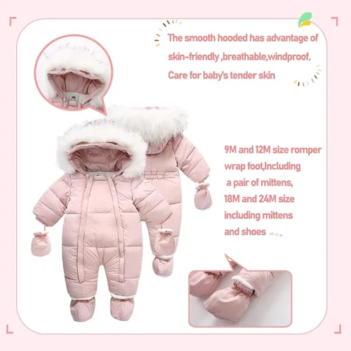 Vista 4 de Traje de nieve de invierno para bebé, con cremallera, abrigo con capucha y guantes