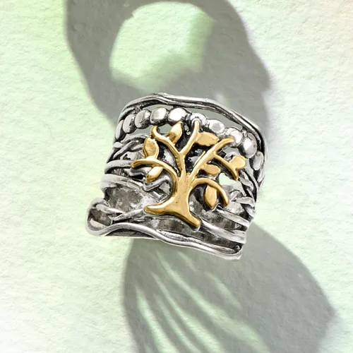 Vista 7 de Ross-Simons Sterling Silver and 14kt Yellow Gold Multi-Row Tree Of Life Ring
