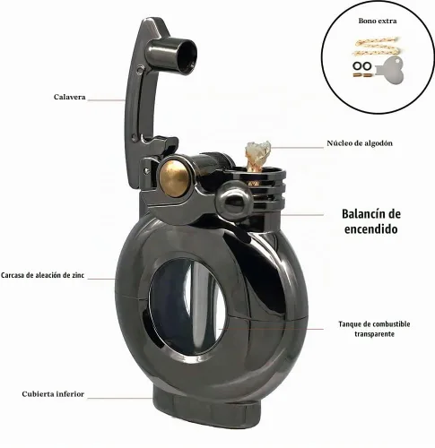 Vista 3 de Encendedor de bolsillo antiguo antiguo, encendedores transparentes del Negro