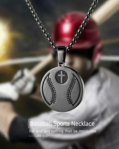 Vista 3 de Luke 1:37 Christian Sports Pendant Necklace Gift for Men Women Athletes