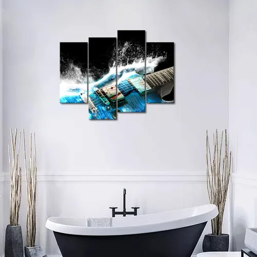 Vista 4 de Guitarra en azul y olas se ve hermosa pintura de arte de pared la imagen impresión en lienzo imágenes musicales para decoración del hogar regalo