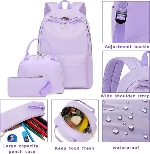 Vista 69 de LOIDOU Mochila para adolescentes y niñas, mochila escolar con lonchera y estuche para lápices, juego de bolsas escolares 3 en 1