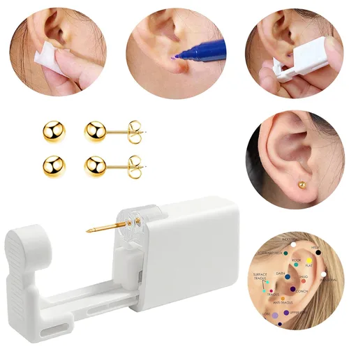 Vista 5 de Kit de piercing de oreja desechable con aretes de circonita de varios tamaños, kit fácil de perforar la oreja para su propio uso en casa