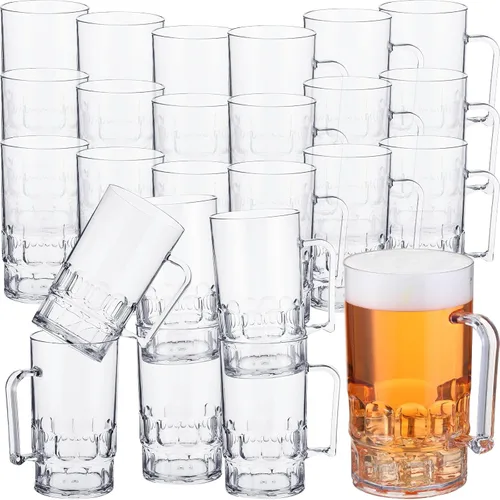 Vista 8 de Mifoci 12 tazas de cerveza de plástico de 26 onzas con asas, vasos de plástico transparente, vasos a granel reutilizables de acrílico para beber