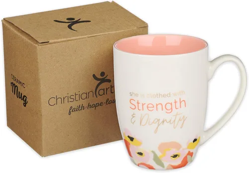 Vista 6 de Strength and Dignity Peach Poppy Taza de café de cerámica - Proverbios 31:25