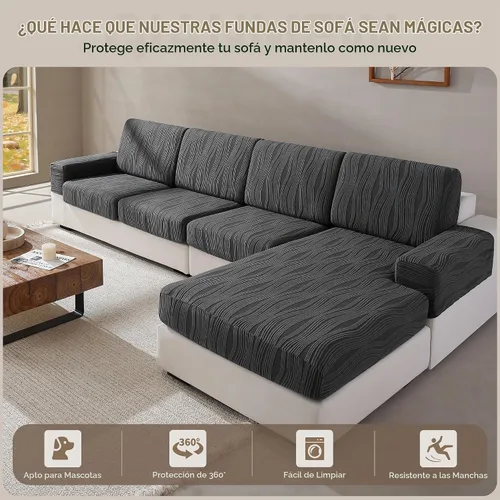 Vista 4 de Fundas de cojín para sofá, súper elásticas y lavables para asientos modulares y en forma de L, protector de muebles apto para mascotas con diseño