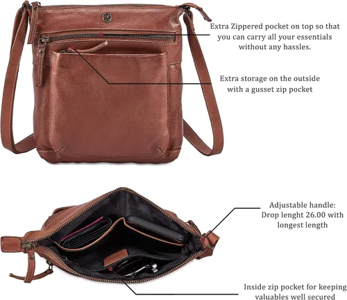 Vista 3 de Cartera de cuero genuino para mujer, bolso cruzado de viaje, bolso de hombro, cartera pequeña vintage Real Leather, Travel, Shoulder, Small, Vintage