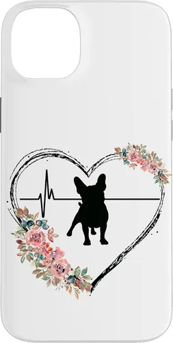 Vista 15 de French Bulldog Heartbeat with Flowers On White Case for iPhone 17