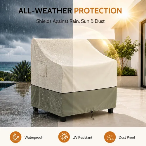 Vista 4 de COSFLY Fundas para Muebles de Patio Impermeables, Fundas para Sillas de Exterior 1 Paquete Resistente - Se Ajusta hasta 29 Pulgadas de Ancho x 30