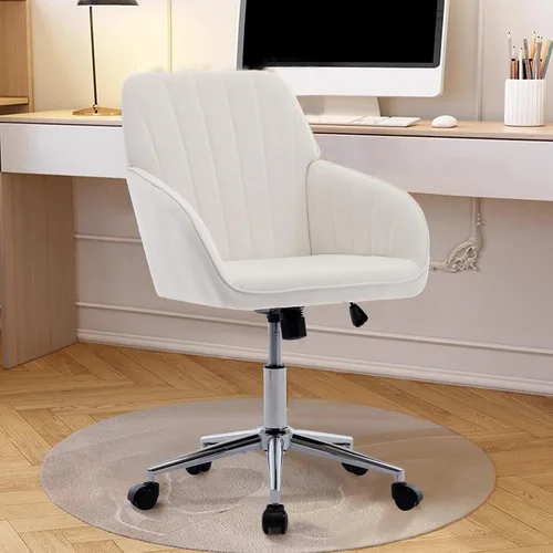 Vista 11 de Silla de escritorio de oficina en casa, silla de tocador, moderna silla con respaldo bajo ajustable de terciopelo, silla de oficina tapizada