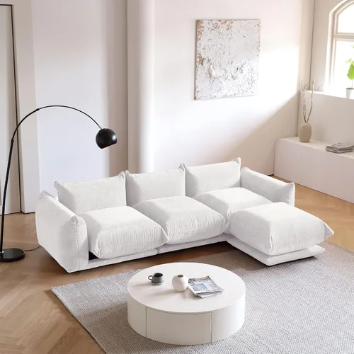 Vista 26 de WJShome - Sofá seccional modular, sofá de chenilla de 264 cm de lana minimalista, sofá convertible de 3 plazas, sofá de sala de estar ancho