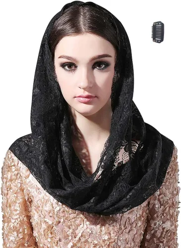 Vista 2 de Velos de mantilla suaves y cómodos 5 colores estilo español encaje infinito velo mantilla latina