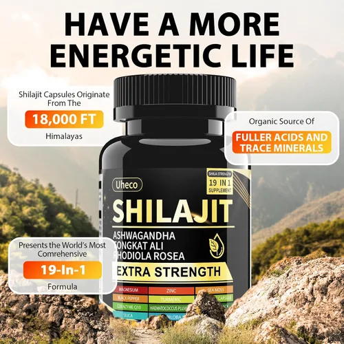 Vista 3 de Suplemento de Shilajit con Musgo Marino, Ashwagandha, Tongkat Ali - Cápsulas de Shilajit Puro del Himalaya de Ácido Fúlvico Orgánico - 90