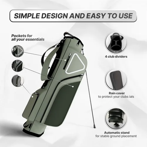Vista 3 de Ultra-Lite Golf Stand Bag - 3 Lbs, 4 Way Divider Portable Golf Club Carry Bag, Water-Repellent Golf Travel Case with Rain Hood, Golf Gifts for Men