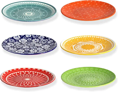 Vista 10 de Annovero - Platos de Postre - Plato Pequeño de 6 Pulgadas para Aperitivo, Pastel, Snack, Tarta, Cóctel - Apto para Microondas - Mini Platillo