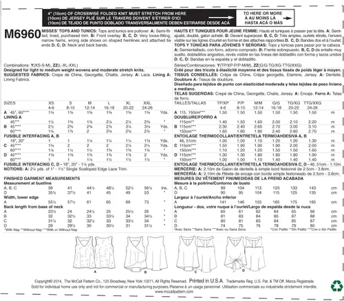 Vista 2 de McCall Pattern Company M6960 Misses' Tops y túnicas, talla ZZ "LRG-XLG-XXL