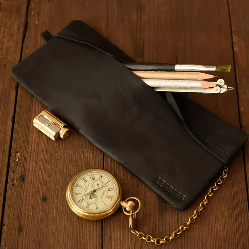 Vista 7 de LEABAGS Estuche de cuero para lápices, Negro, Grande, Vintage