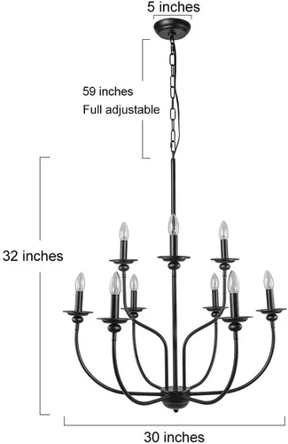 Vista 3 de Candelabro negro, lámpara de granja, lámpara de campo francés de 2 niveles y 9 velas para sala de estar, vestíbulo, dormitorio