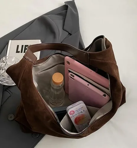 Vista 5 de Bolsas de hombro de gamuza holgada para mujer, bolso de mano para mujer, bolso de mano para mujer, bolso de trabajo, bolso de media luna, bolso