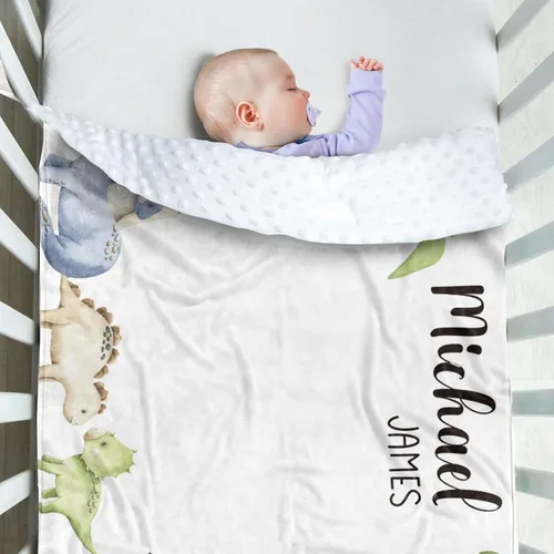 Vista 3 de Manta de hito mensual personalizada para bebé, nombre personalizado con diseño de dinosaurio, fondo de fotografía, manta de felpa suave con respaldo