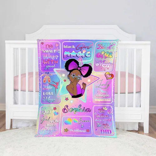 Vista 2 de D-Story Mantas personalizadas, mantas personalizadas con nombre, manta americana, manta africana para niña, mantas personalizadas para niños