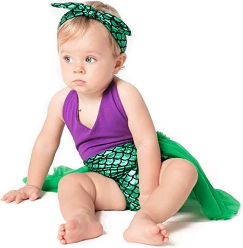 Vista 3 de HenzWorld - Traje de baño de la sirenita Ariel para niñas, Classic, 6-12 meses