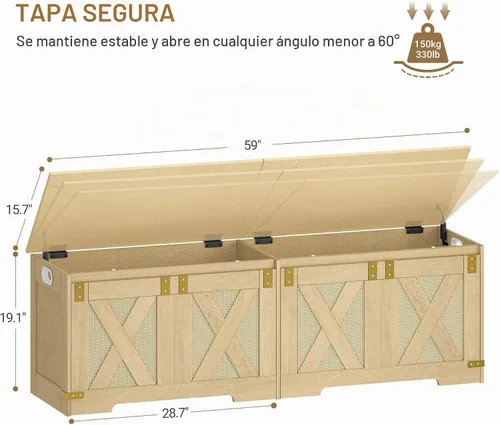 Vista 3 de Hzuaneri Baúl y banco de almacenamiento boho de 59 pulgadas 70 galones amarillo camello