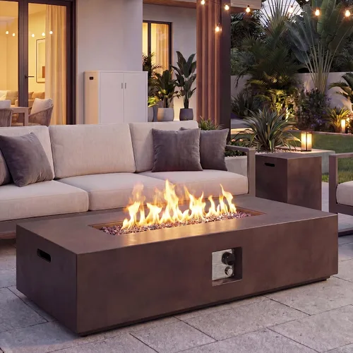 Vista 16 de COSIEST mesa cuadrada de propano para exteriores de arenisca con protector contra el viento, certificada, quemador de acero inoxidable de 50,000