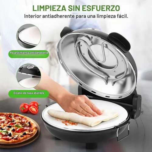 Vista 6 de NutriChef Horno eléctrico para pizza Máquina de pizza de encimera de 1200 W con control de temperatura y termómetro Ventana de visualización
