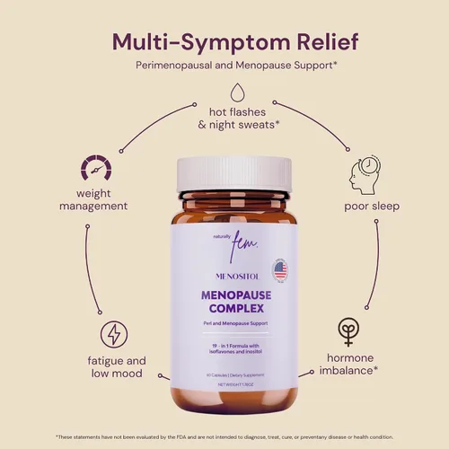Vista 6 de Inositol FEM Menositol 19 en 1 60 cápsulas, suplementos de perimenopausia y menopausia para mujeres pérdida de peso con mio-inositol, D-chiro e