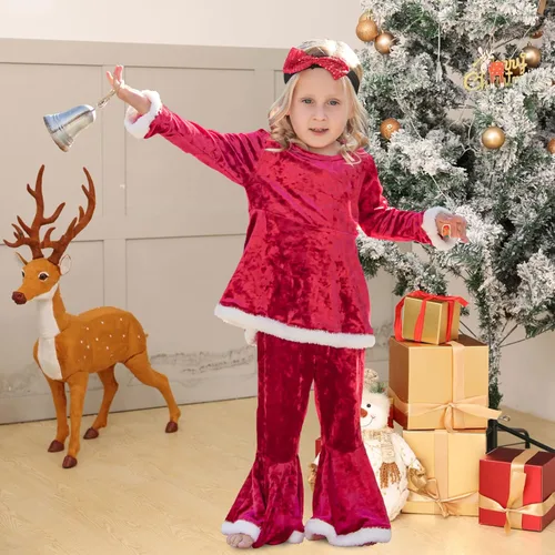 Vista 3 de Goodstoworld Baby Girls Boys 0-5 Years Christmas Outfit Toddler Xmas Santa Costume Long Sleeve Tops with Pants Hat 3 Pcs Set