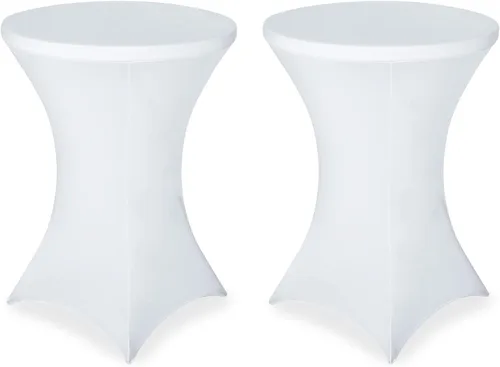 Vista 32 de FestiCorp Mantel de Mesa Negro de Spandex, Manteles Ajustados para Cóctel, Manteles Elásticos Redondos para Mesa Alta para Fiestas, Bar, Bodas