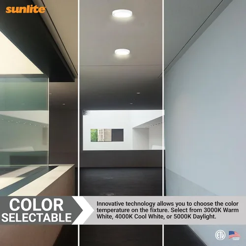 Vista 5 de Sunlite Mini panel redondo LED de 9 pulgadas, 18 W (75 W = ), 1100 lúmenes, 30K/40K/50K CCT seleccionable, regulable, acabado blanco, vida útil