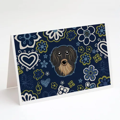 Vista 13 de Caroline's Treasures BB5095GCA7P - Tarjetas de felicitación y sobres con diseño de flores azules y sabuesos afganos, paquete de 8 tarjetas en blanco