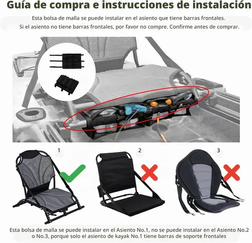 Vista 2 de MORXPLOR Bolsa de almacenamiento de malla para kayak, accesorios de equipo de kayak, compartimentos de almacenamiento para asiento de canoa