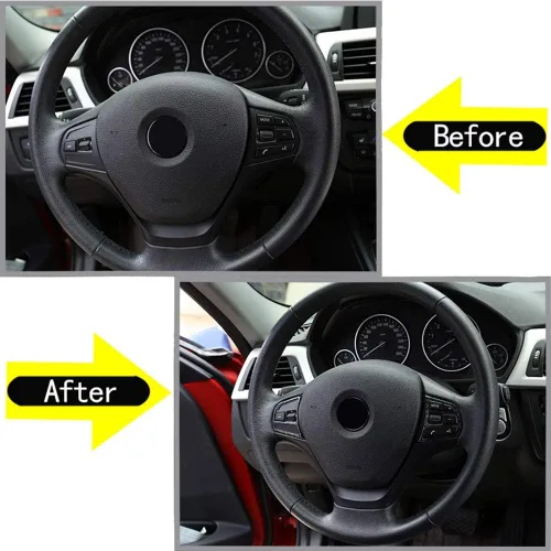 Vista 2 de YIWANG Adhesivo de botón de volante de fibra de carbono real para automóvil, 2 unidades, para BMW 3 4 Series F30 F33 F36 2013-2019 Accesorios