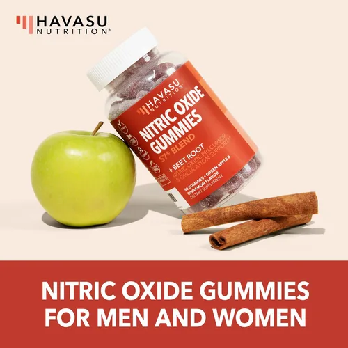 Vista 3 de Gomitas de óxido nítrico para hombres y mujeres con L-arginina y raíz de remolacha, sin gomitas para resistencia y recuperación, 90 unidades, sabor
