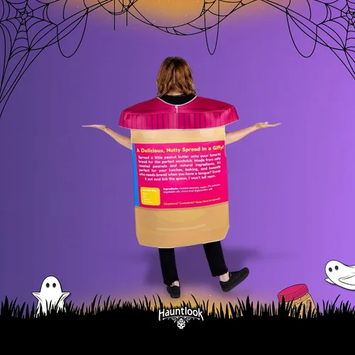 Vista 3 de Gif - Disfraz de Halloween con tarro de mantequilla de maní, divertido disfraz de comida ingeniosa para adultos, unisex