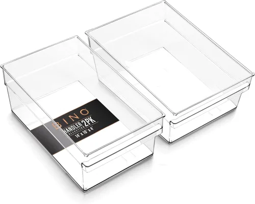 Vista 16 de BINO Contenedores de almacenamiento de plástico, pequeños y poco profundos THE HANDLER COLLECTION Contenedores organizadores multiusos