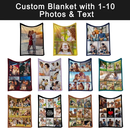 Vista 2 de Manta personalizada con fotos, mantas y mantas hechas en Estados Unidos, mantas personalizadas con fotos y texto para adultos, niños, familia