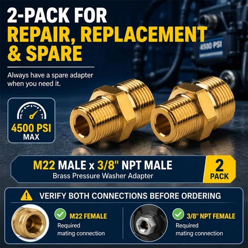 Vista 7 de Paquete de 2 adaptadores M22 macho a 3/8 NPT macho de latón para lavadora a