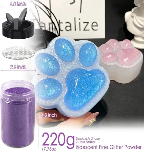 Vista 5 de Matio Polvo de purpurina ultrafina, 7.8 onzas/7.76 oz de purpurina de resina artesanal, copos de lentejuelas metálicas de 1/128 pulgadas para vaso