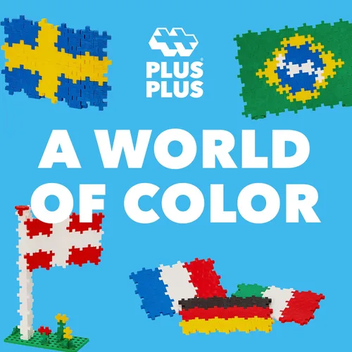 Vista 4 de Plus-Plus - Aprende a Construir - Banderas del Mundo - 500 Piezas, Juego de Construcción STEM/STEAM, Mini Bloques de Rompecabezas Interconectables