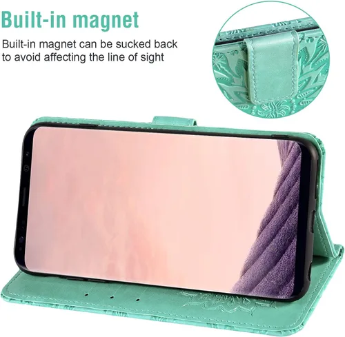 Vista 4 de Funda de teléfono para Samsung Galaxy S8 Plus con protector de pantalla de vidrio templado, funda de cuero con tapa para tarjetero, accesorios