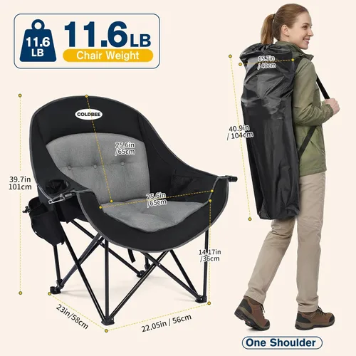 Vista 2 de Silla de campamento de gran tamaño para adultos, silla acolchada para Gris negro
