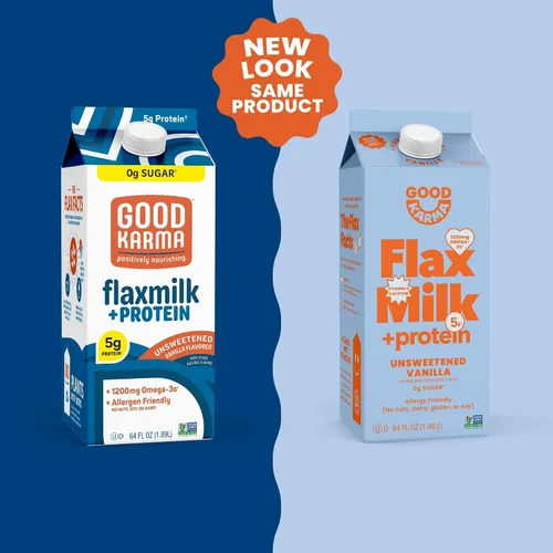 Vista 4 de Good Karma Leche de Lino de Vainilla Sin Azúcar +Proteína, 64 Onzas, 5g Proteína Vegetal + 1200mg Omega-3 Por Porción, Alternativa de Leche No